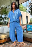 Lina Linen Blend French Tuck Blouse Washed Denim